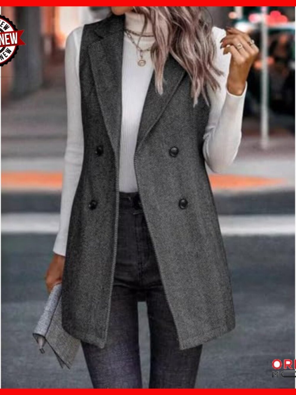Wool Blend Long Vest Sleeveless Blazer Trench Style Button Front - Picture 4 of 5